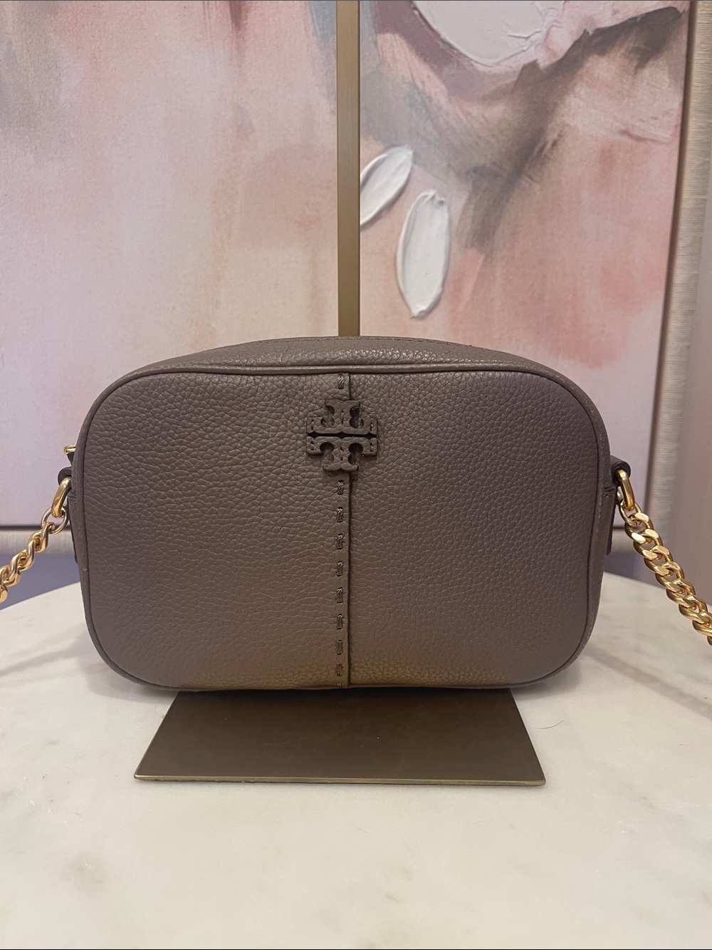 Tory Burch McGraw Leather Crossbody in Silver Maple
